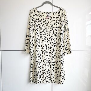 Diane Von Furstenberg Silk Dress Cream and Balck Geometricic Print Scoop Neck 10